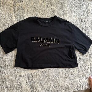 Balmain Black Tee with Gold Accents